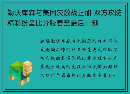 勒沃库森与美因茨激战正酣 双方攻防精彩纷呈比分胶着至最后一刻