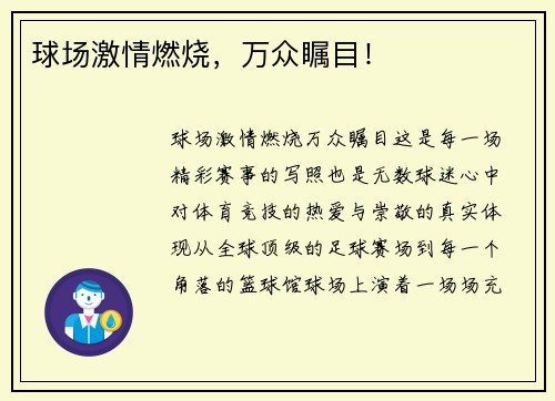 球场激情燃烧，万众瞩目！